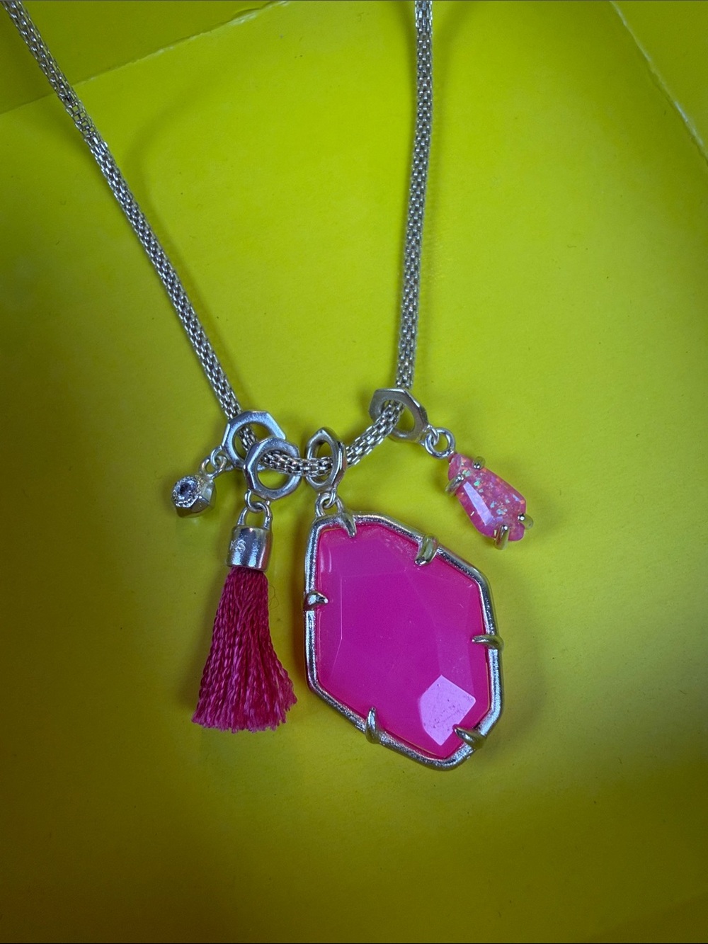 Kendra Scott Gold Necklace with Bright Pink Pendant and Tassel